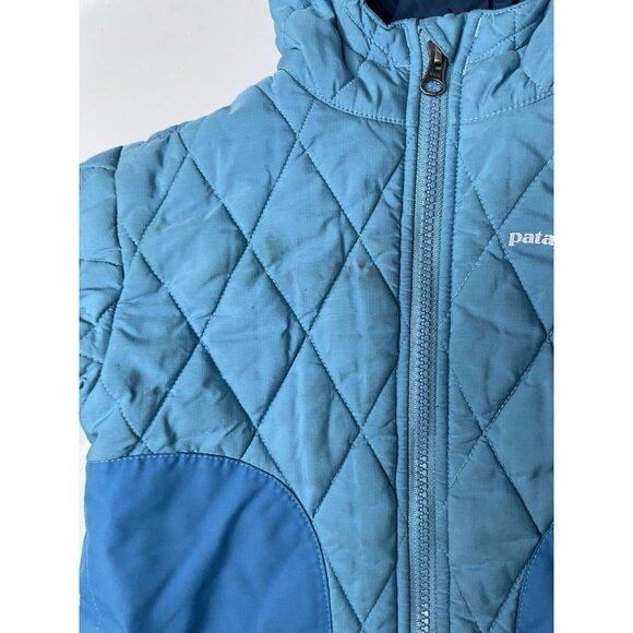 PATAGONIA BLUE DOWN FILL HOODED PUFFER PUFFY KIDS JACKET 3T QUILT ELBOW PATCH - Picture 8 of 12